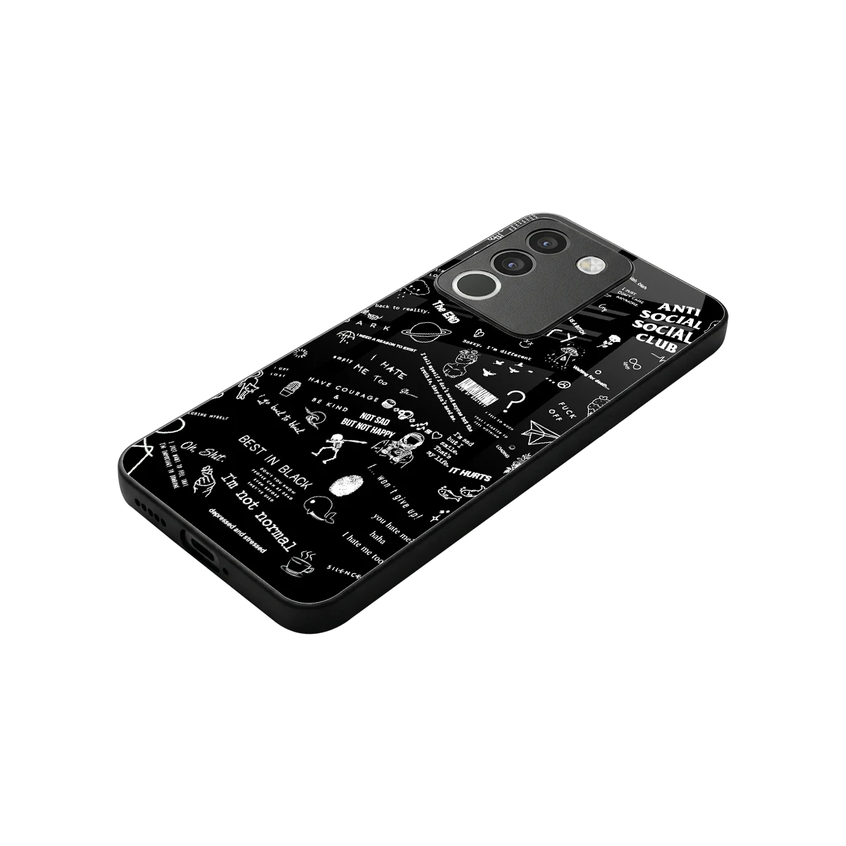 Minimalistic Black Aesthetic Collage stylish phone case for vivo y200 5g | glossy glass and slim fit