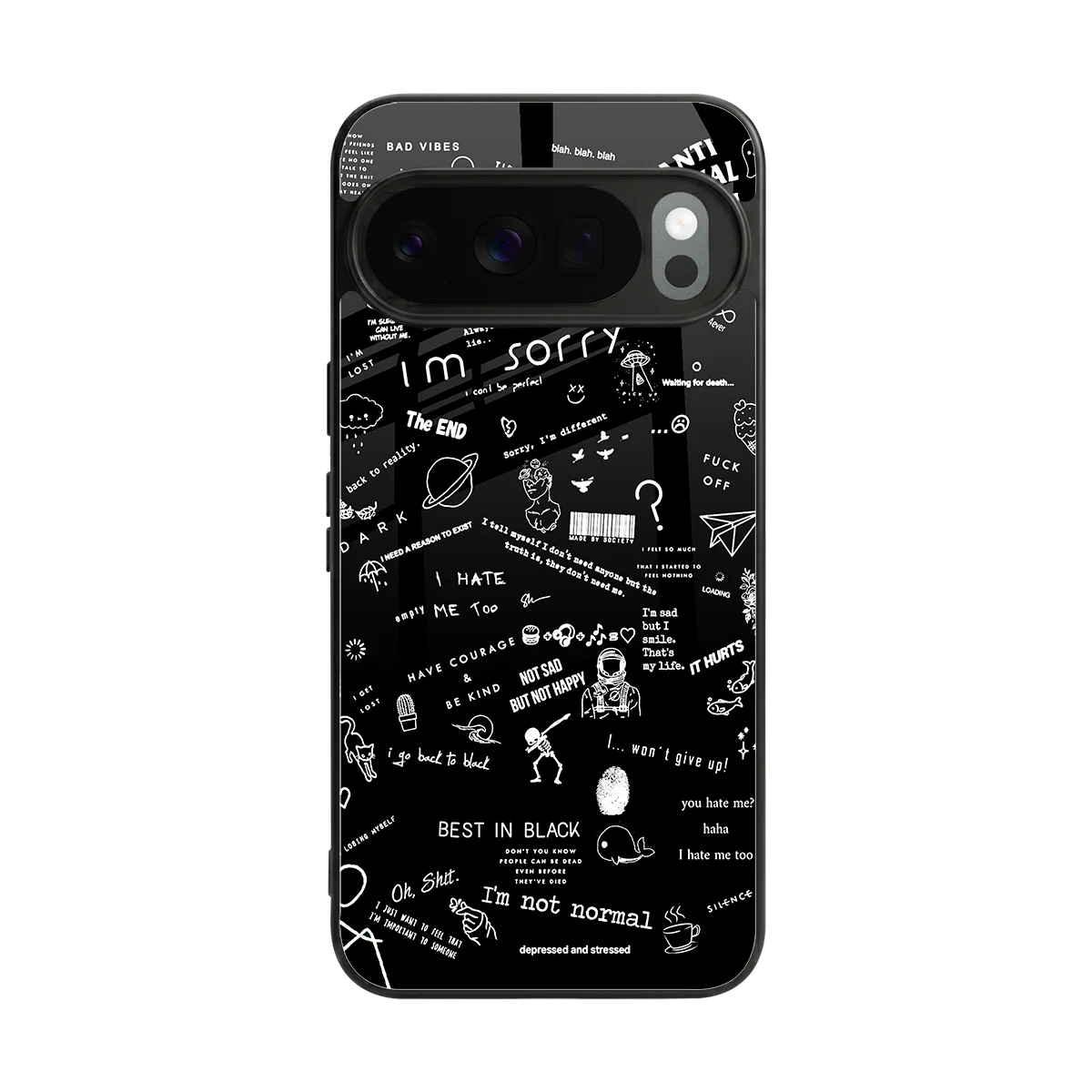 Minimalistic Black Aesthetic Collage back phone cover | glass case for google pixel 10 pro