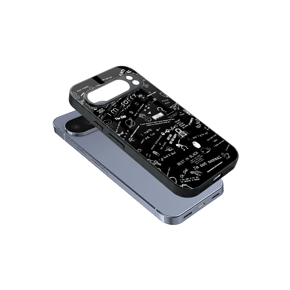 Minimalistic Black Aesthetic Collage sleek google pixel 10 pro cover with tempered glass back and TPU edges