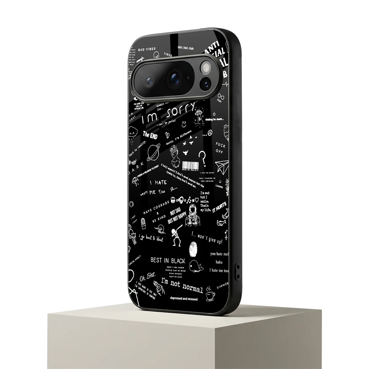 Minimalistic Black Aesthetic Collage google pixel 10 pro mobile cover | shockproof glass phone case
