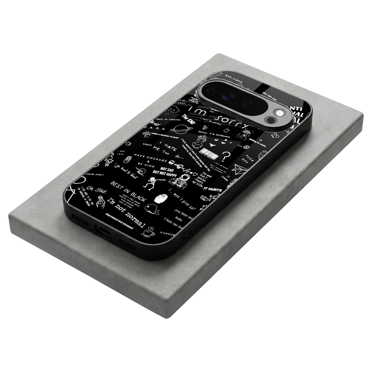 Minimalistic Black Aesthetic Collage stylish phone case for google pixel 10 pro | glossy glass and slim fit