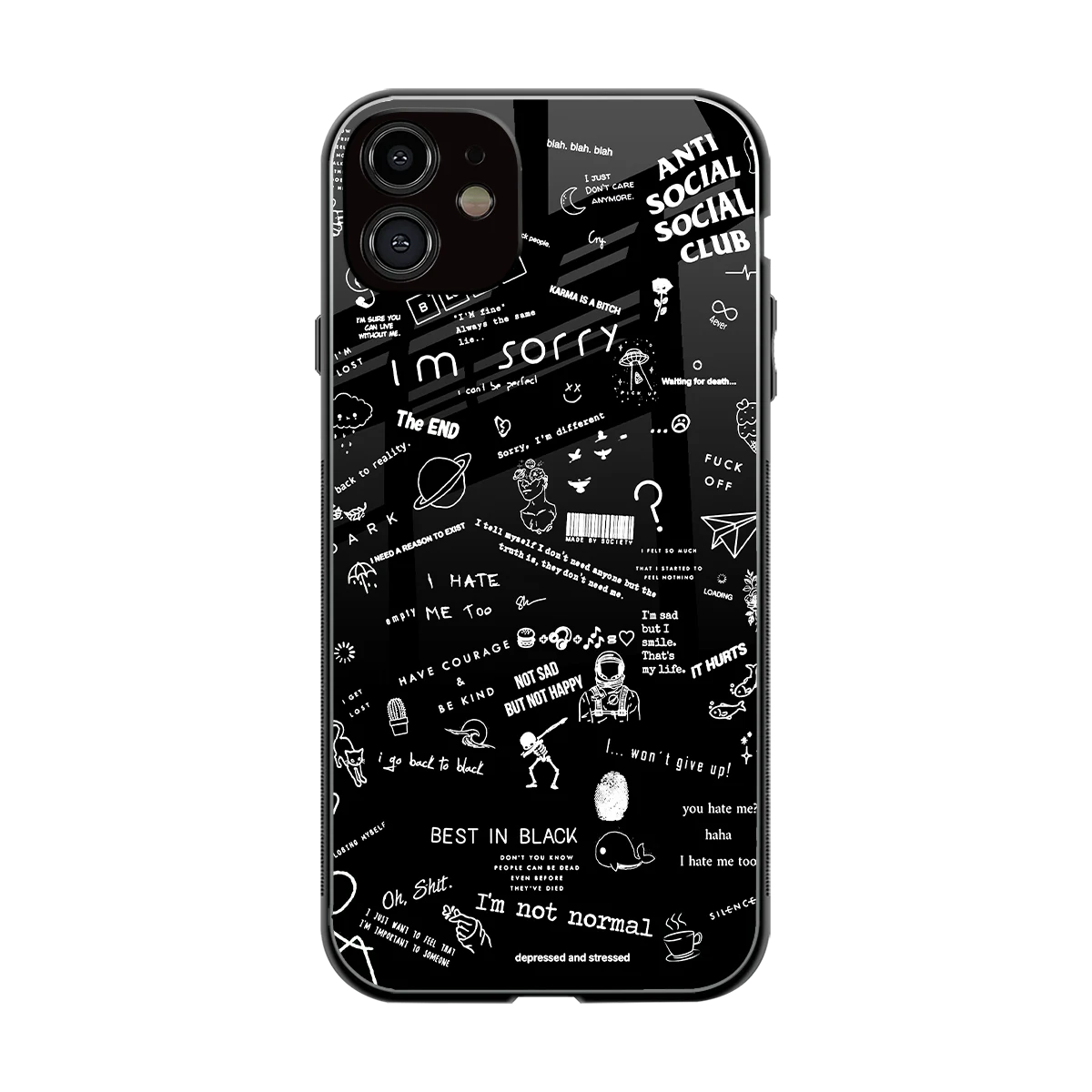 Minimalistic Black Aesthetic Collage back phone cover | glass case for iphone 12