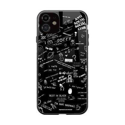 Minimalistic Black Aesthetic Collage back phone cover | glass case for iphone 12