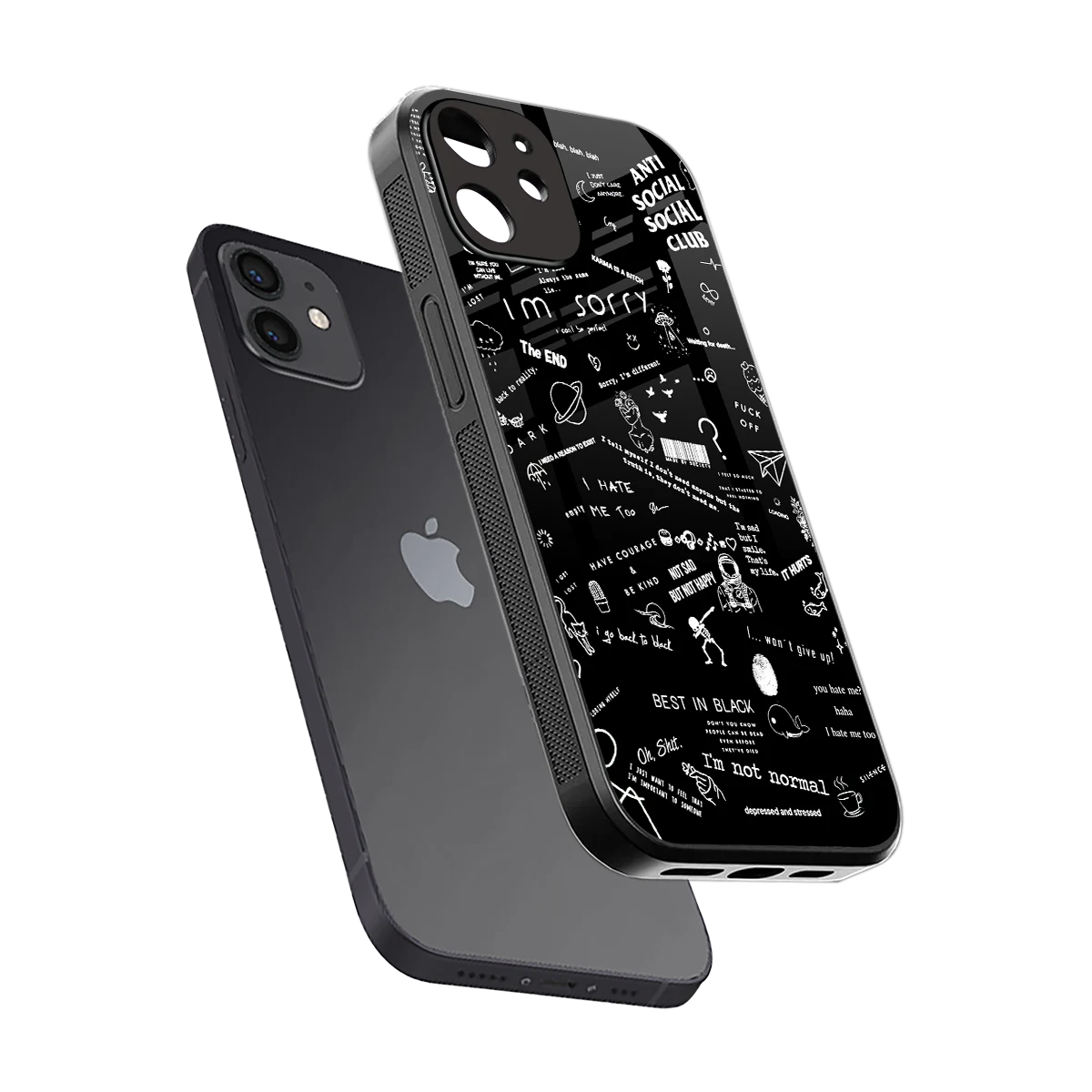 Minimalistic Black Aesthetic Collage sleek iphone 12 cover with tempered glass back and TPU edges