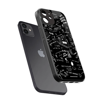 Minimalistic Black Aesthetic Collage sleek iphone 12 cover with tempered glass back and TPU edges