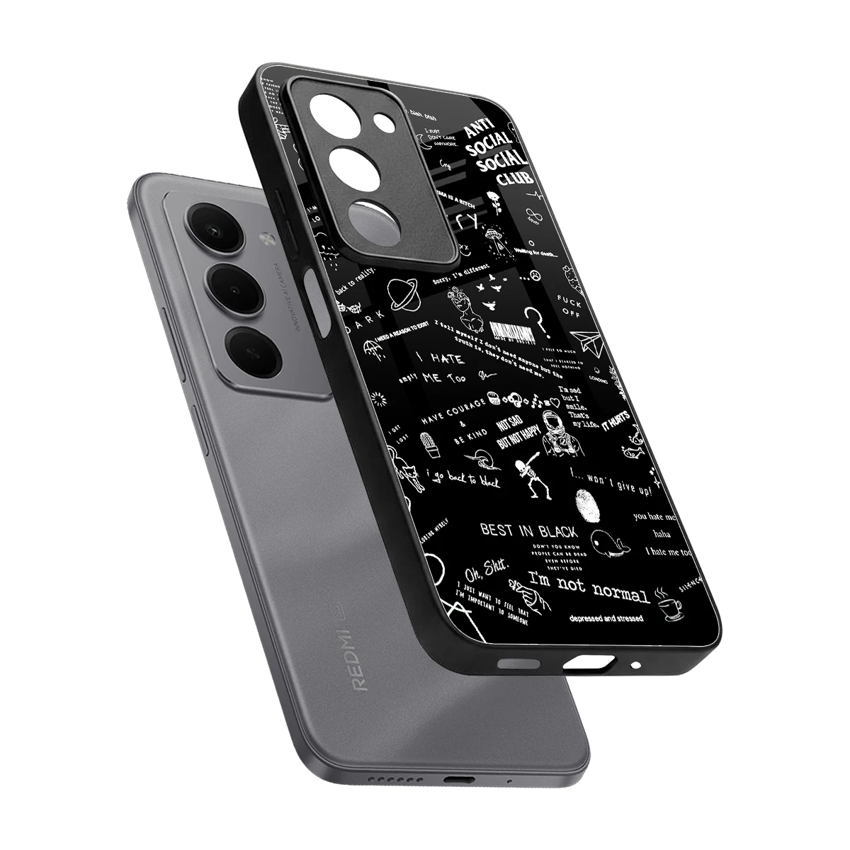 Minimalistic Black Aesthetic Collage sleek redmi 15 5g cover with tempered glass back and TPU edges