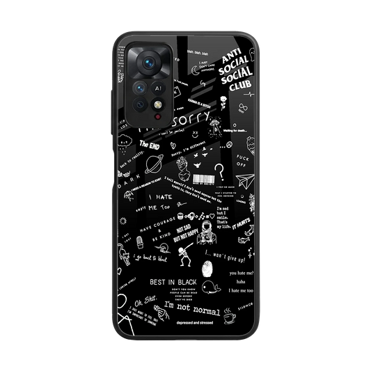 Minimalistic Black Aesthetic Collage back phone cover | glass case for redmi note 11 pro