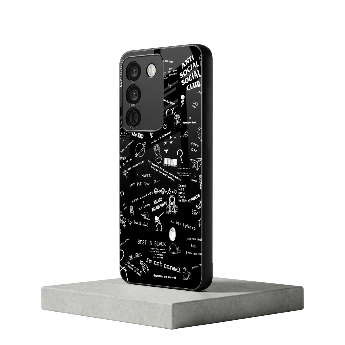 Minimalistic Black Aesthetic Collage vivo y200 5g mobile cover | shockproof glass phone case