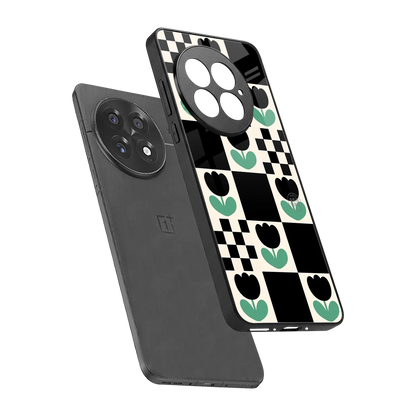 Minimalistic Flower Pattern sleek oneplus 13 cover with tempered glass back and TPU edges