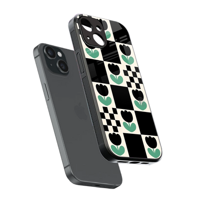 Minimalistic Flower Pattern sleek iphone 13 cover with tempered glass back and TPU edges