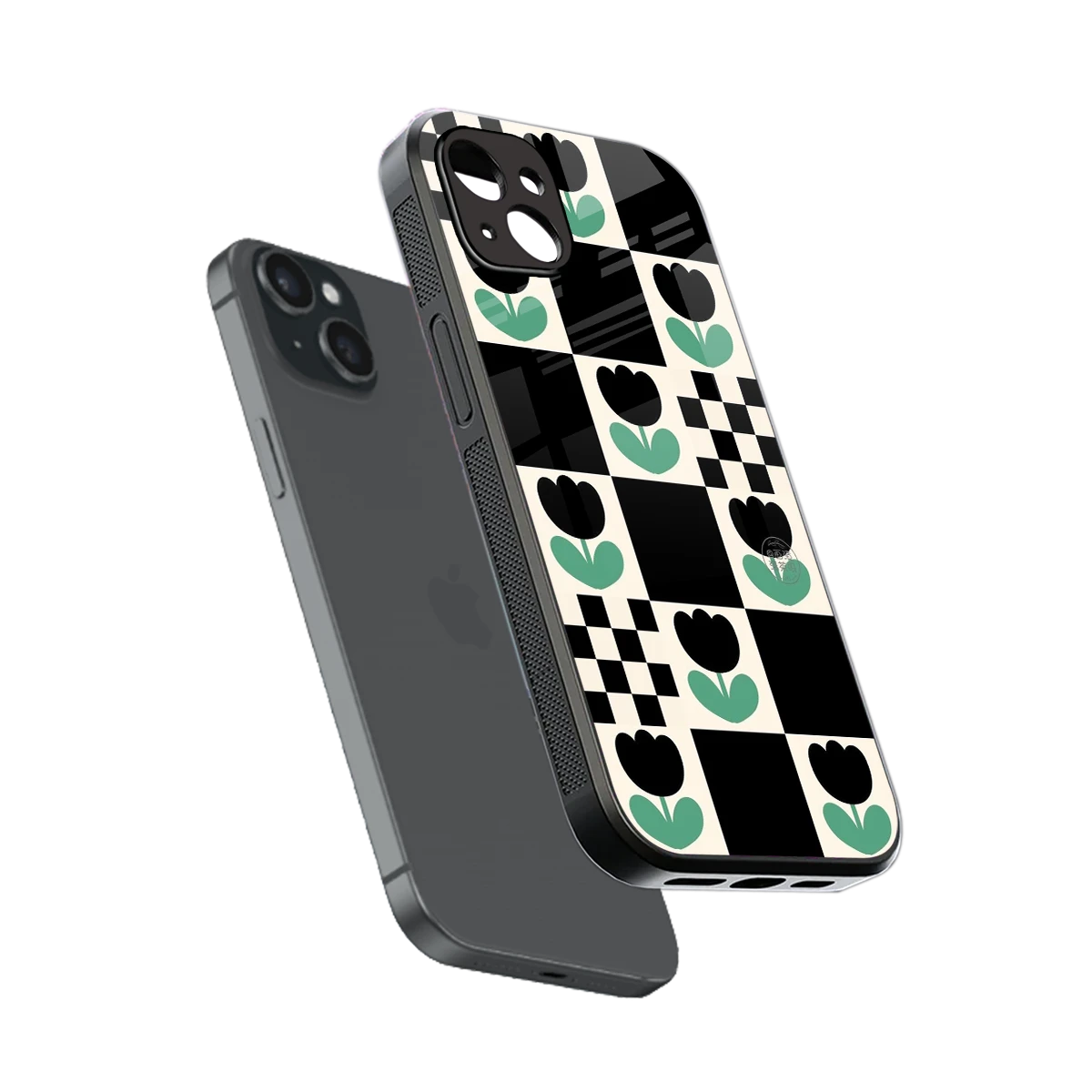 Minimalistic Flower Pattern sleek iphone 14 plus cover with tempered glass back and TPU edges