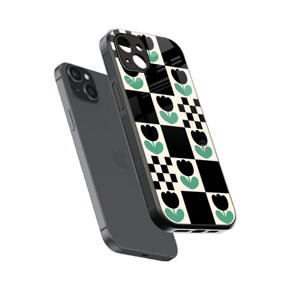Minimalistic Flower Pattern sleek iphone 14 plus cover with tempered glass back and TPU edges
