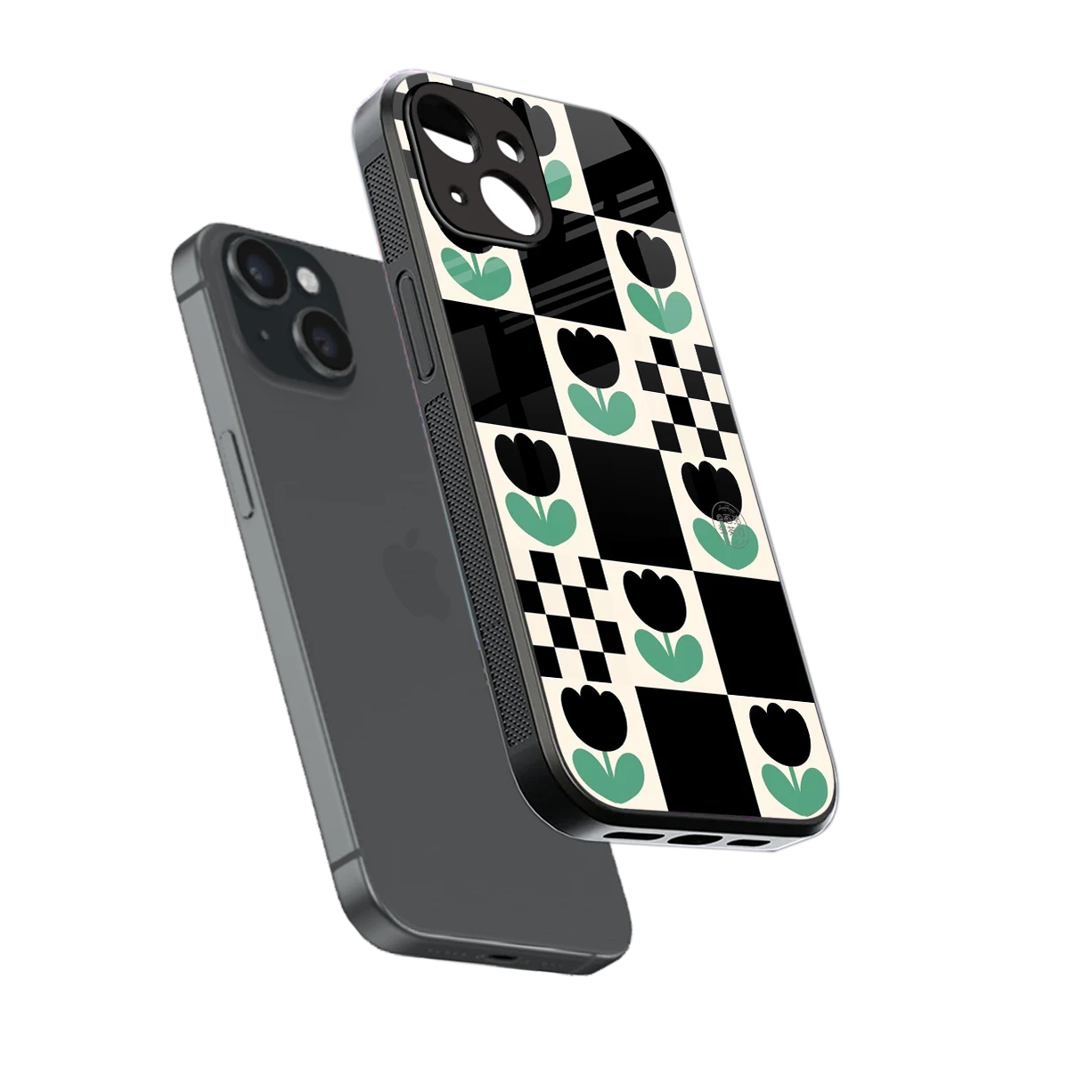 Minimalistic Flower Pattern sleek iphone 15 cover with tempered glass back and TPU edges