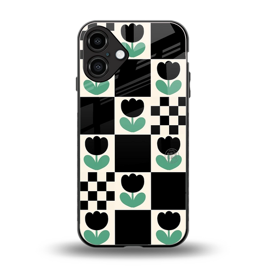Minimalistic Flower Pattern back phone cover | glass case for iphone 16 plus
