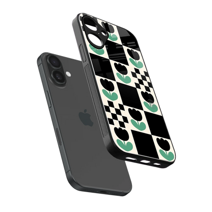 Minimalistic Flower Pattern sleek iphone 16 plus cover with tempered glass back and TPU edges