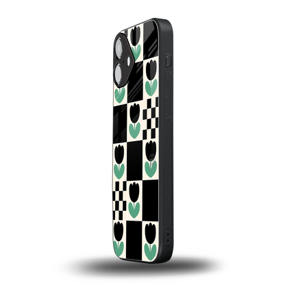Minimalistic Flower Pattern iphone 16 plus mobile cover | shockproof glass phone case