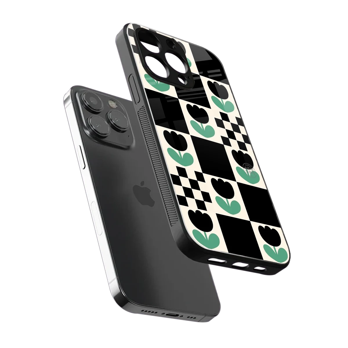 Minimalistic Flower Pattern sleek iphone 16 pro max cover with tempered glass back and TPU edges