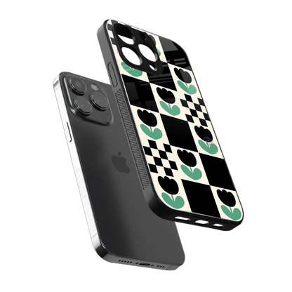 Minimalistic Flower Pattern sleek iphone 16 pro max cover with tempered glass back and TPU edges