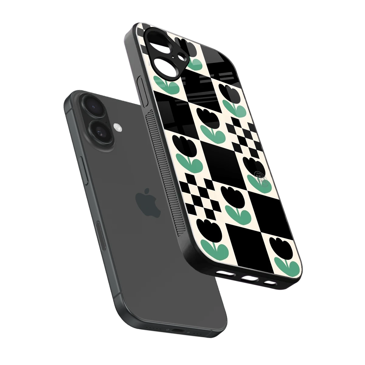 Minimalistic Flower Pattern sleek iPhone 16 cover with tempered glass back and TPU edges