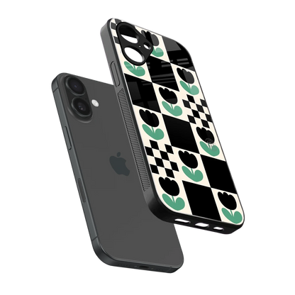 Minimalistic Flower Pattern sleek iPhone 16 cover with tempered glass back and TPU edges
