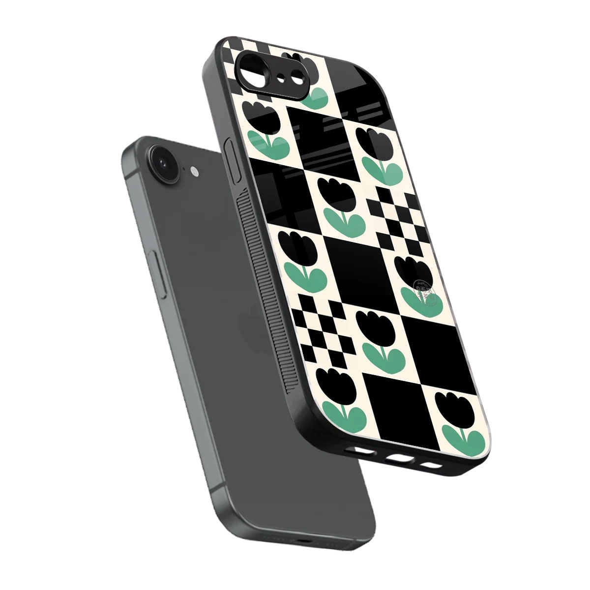 Minimalistic Flower Pattern sleek iphone 16e cover with tempered glass back and TPU edges
