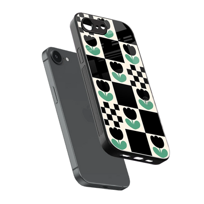 Minimalistic Flower Pattern sleek iphone 16e cover with tempered glass back and TPU edges