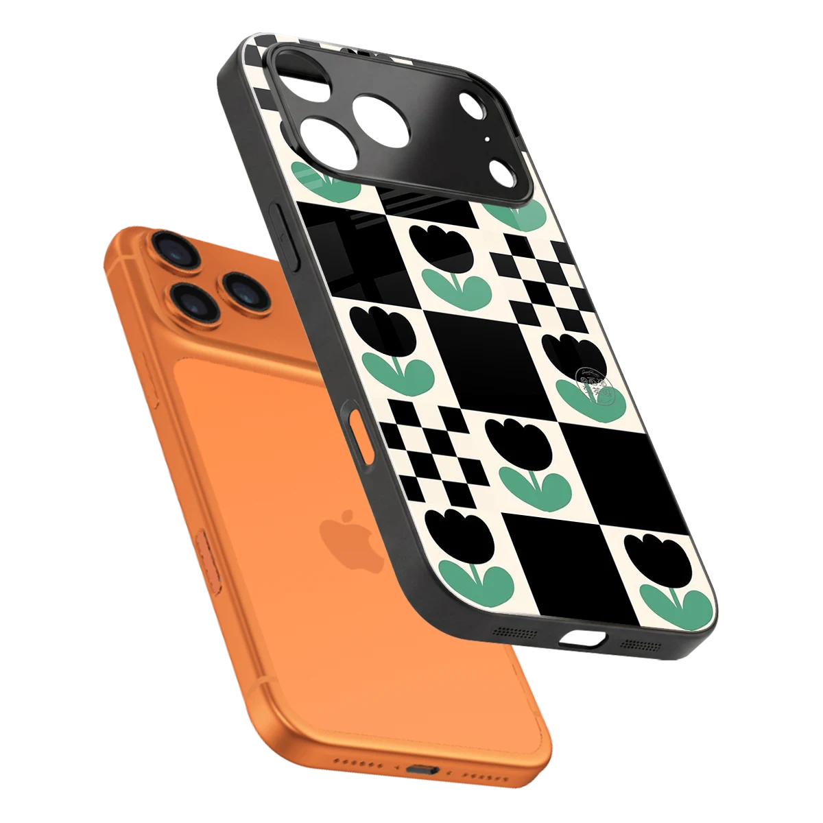 Minimalistic Flower Pattern sleek iphone 17 pro cover with tempered glass back and TPU edges