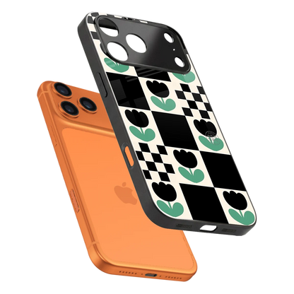 Minimalistic Flower Pattern sleek iphone 17 pro cover with tempered glass back and TPU edges