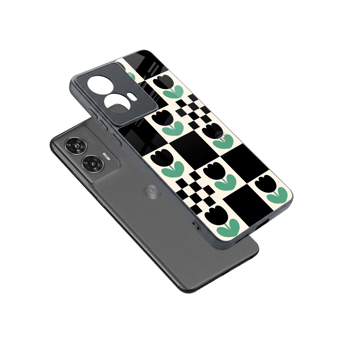 Minimalistic Flower Pattern sleek motorola edge 50 fusion cover with tempered glass back and TPU edges