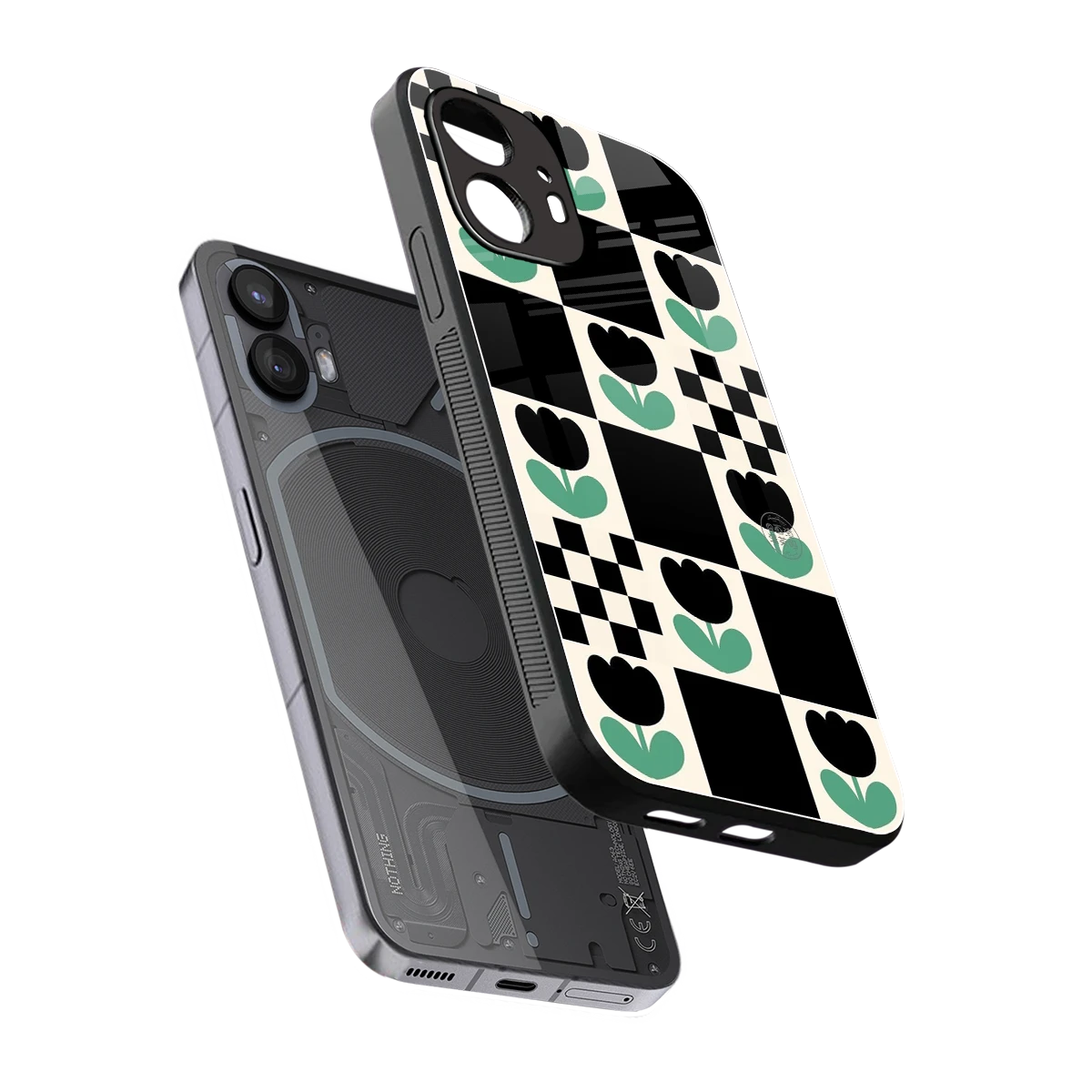 Minimalistic Flower Pattern sleek nothing phone 2 cover with tempered glass back and TPU edges