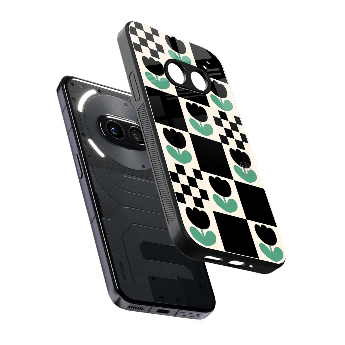 Minimalistic Flower Pattern sleek nothing phone 2a plus cover with tempered glass back and TPU edges