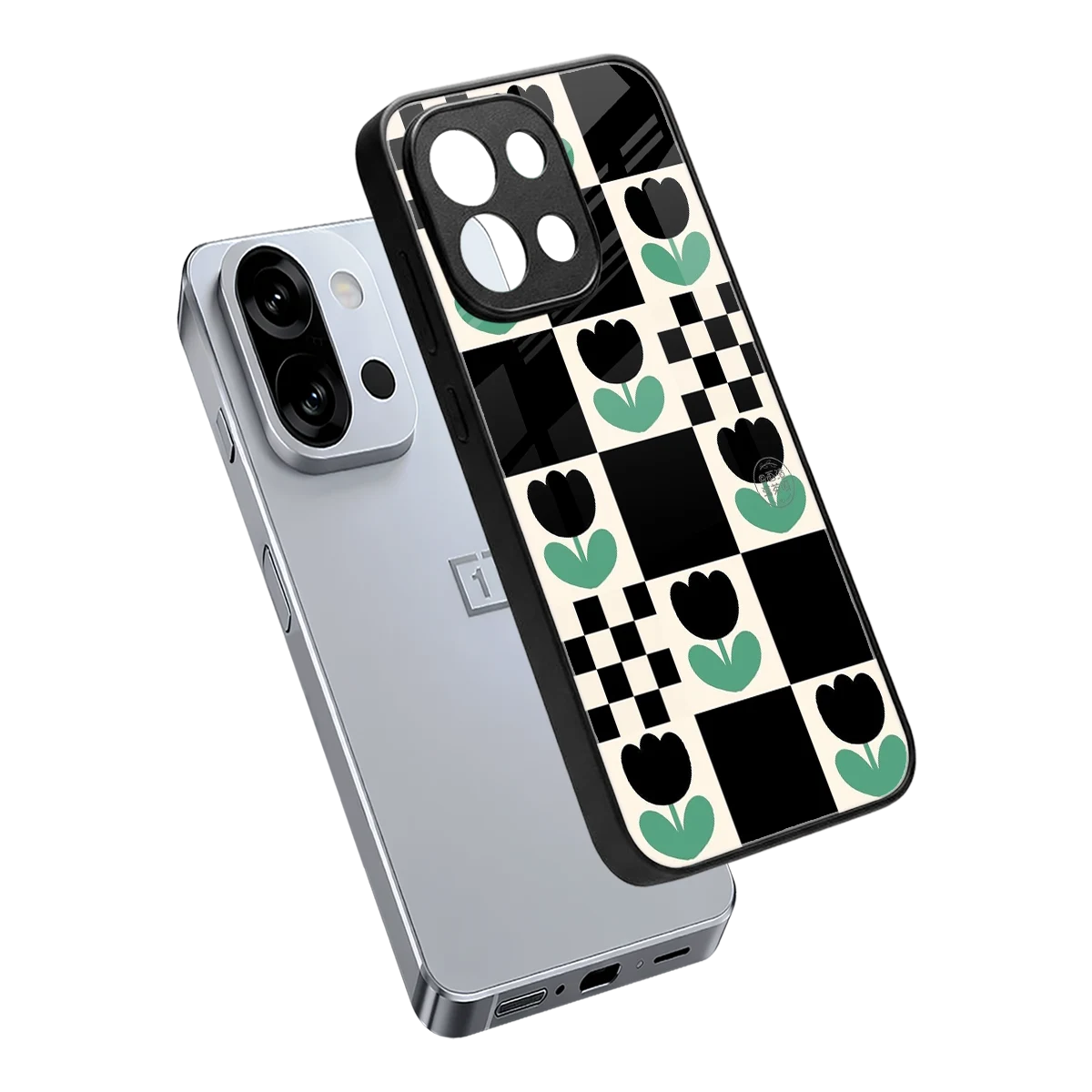 Minimalistic Flower Pattern sleek oneplus 13s cover with tempered glass back and TPU edges