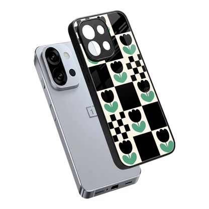 Minimalistic Flower Pattern sleek oneplus 13s cover with tempered glass back and TPU edges