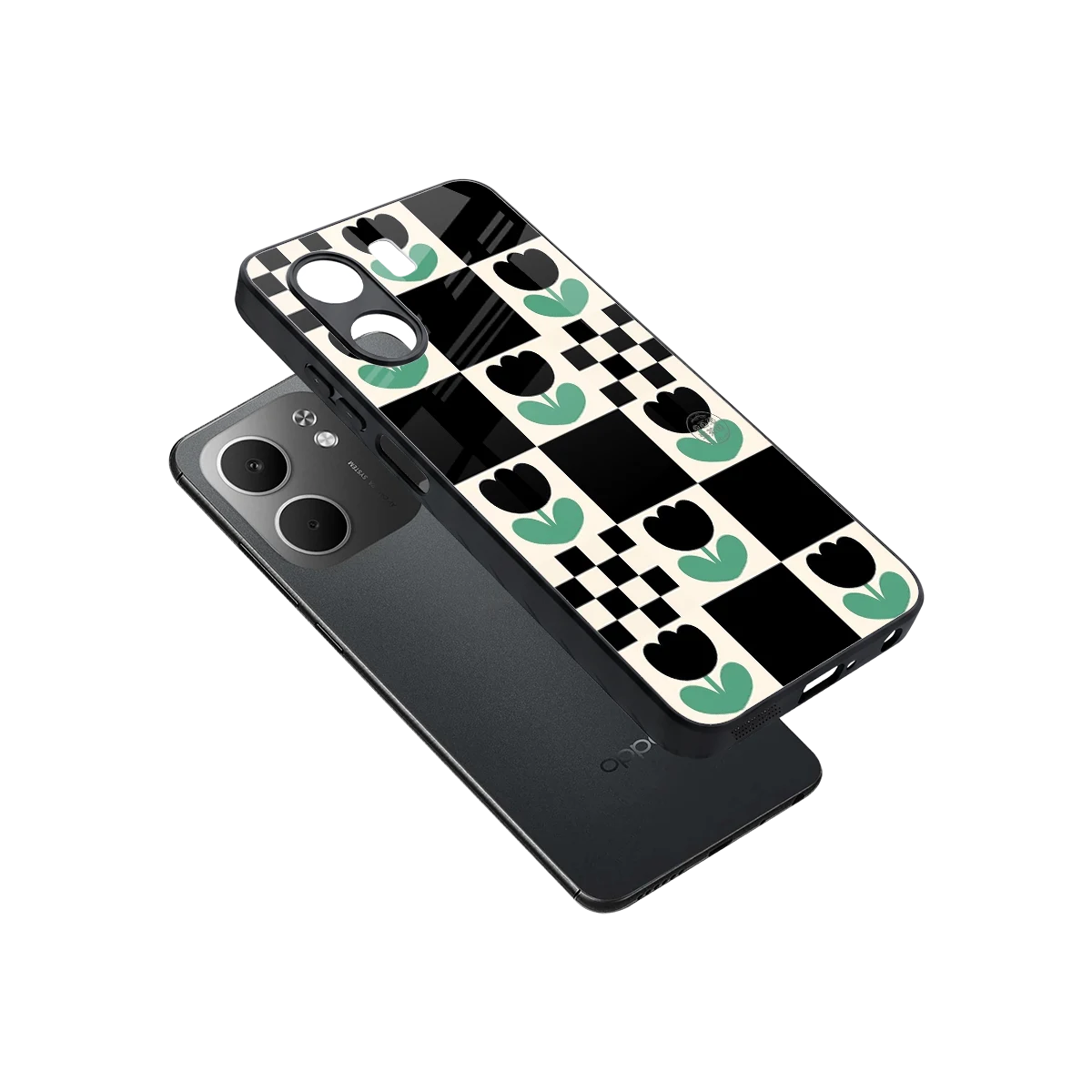 Minimalistic Flower Pattern sleek oppo a5x 5g cover with tempered glass back and TPU edges