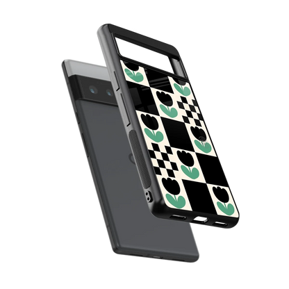 Minimalistic Flower Pattern sleek google pixel 6 pro cover with tempered glass back and TPU edges