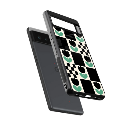 Minimalistic Flower Pattern sleek google pixel 6a cover with tempered glass back and TPU edges