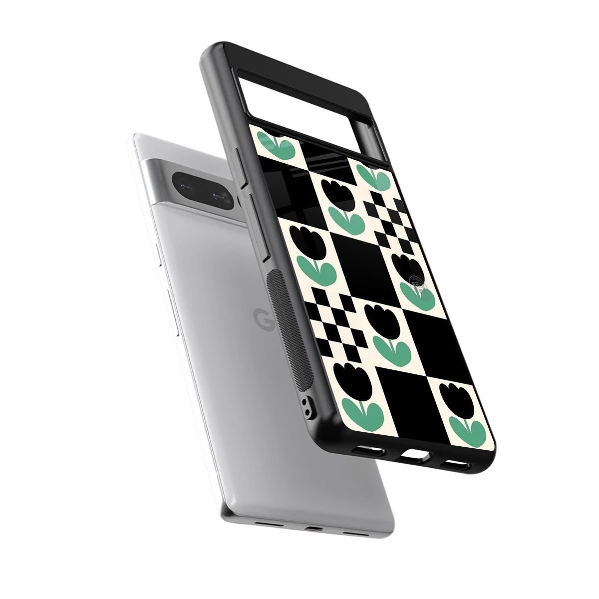 Minimalistic Flower Pattern sleek google pixel 7 pro cover with tempered glass back and TPU edges
