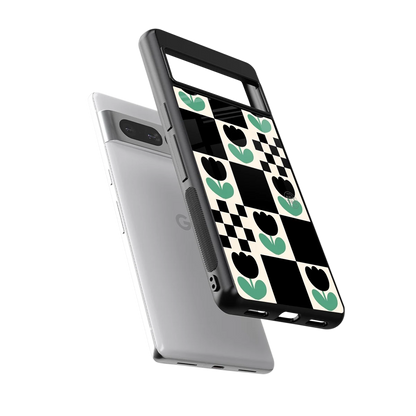 Minimalistic Flower Pattern sleek google pixel 7 pro cover with tempered glass back and TPU edges