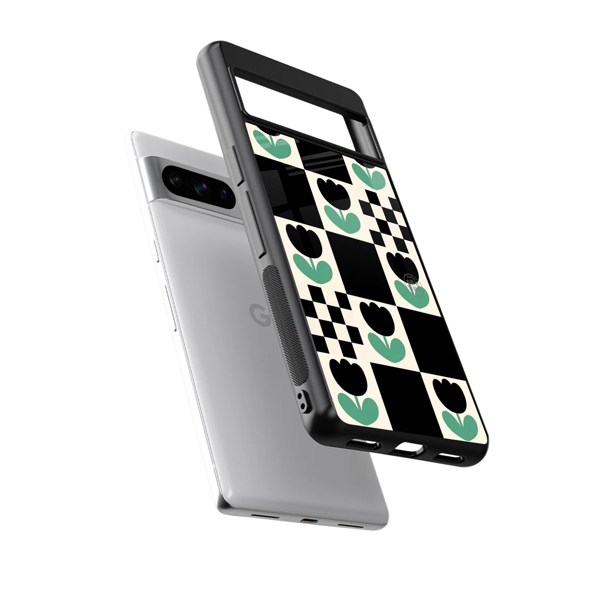 Minimalistic Flower Pattern sleek google pixel 8 pro cover with tempered glass back and TPU edges