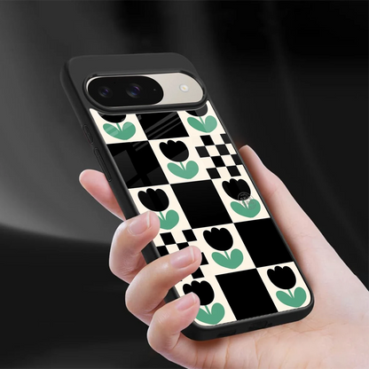 Minimalistic Flower Pattern sleek google pixel 9 cover with tempered glass back and TPU edges