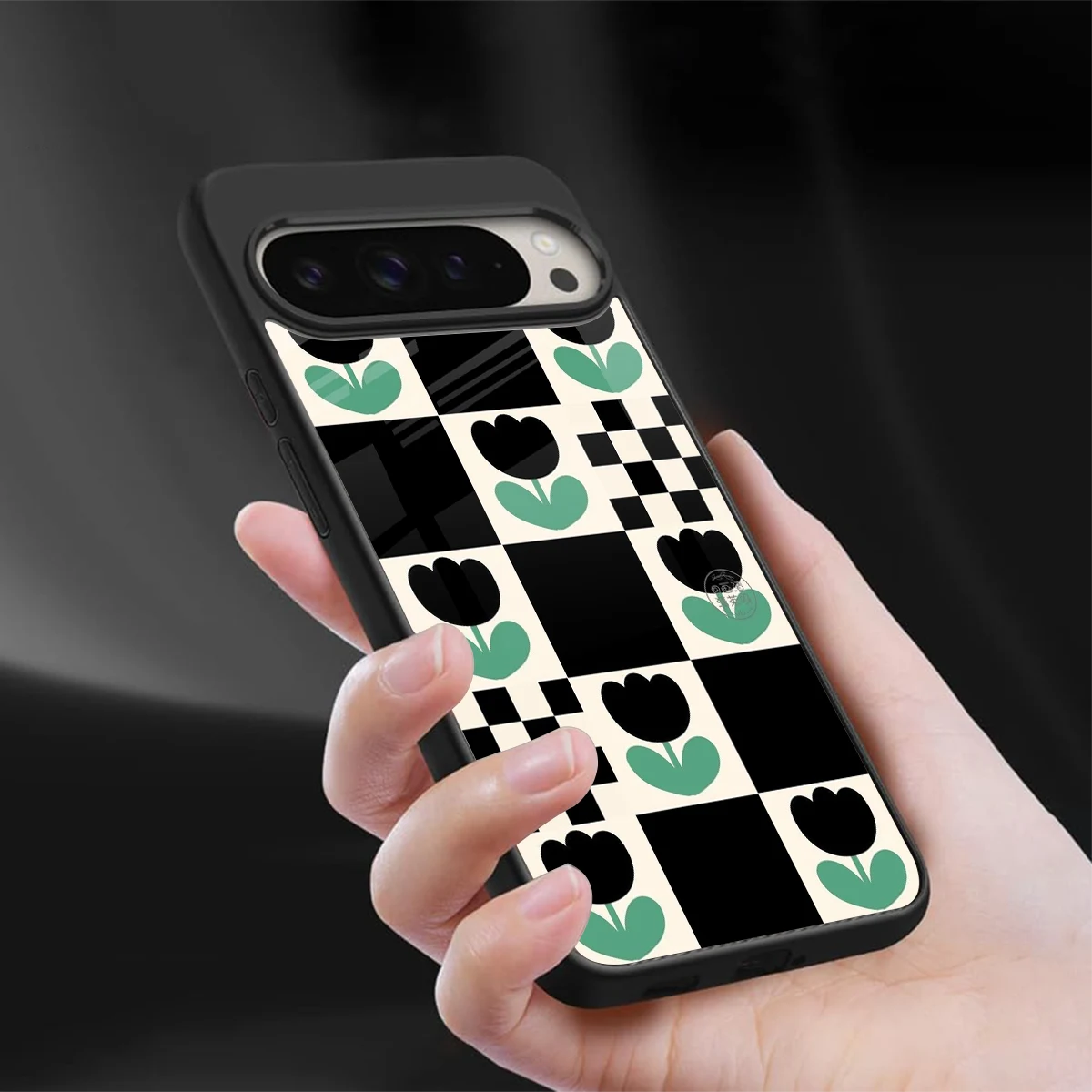 Minimalistic Flower Pattern sleek google pixel 9 pro cover with tempered glass back and TPU edges