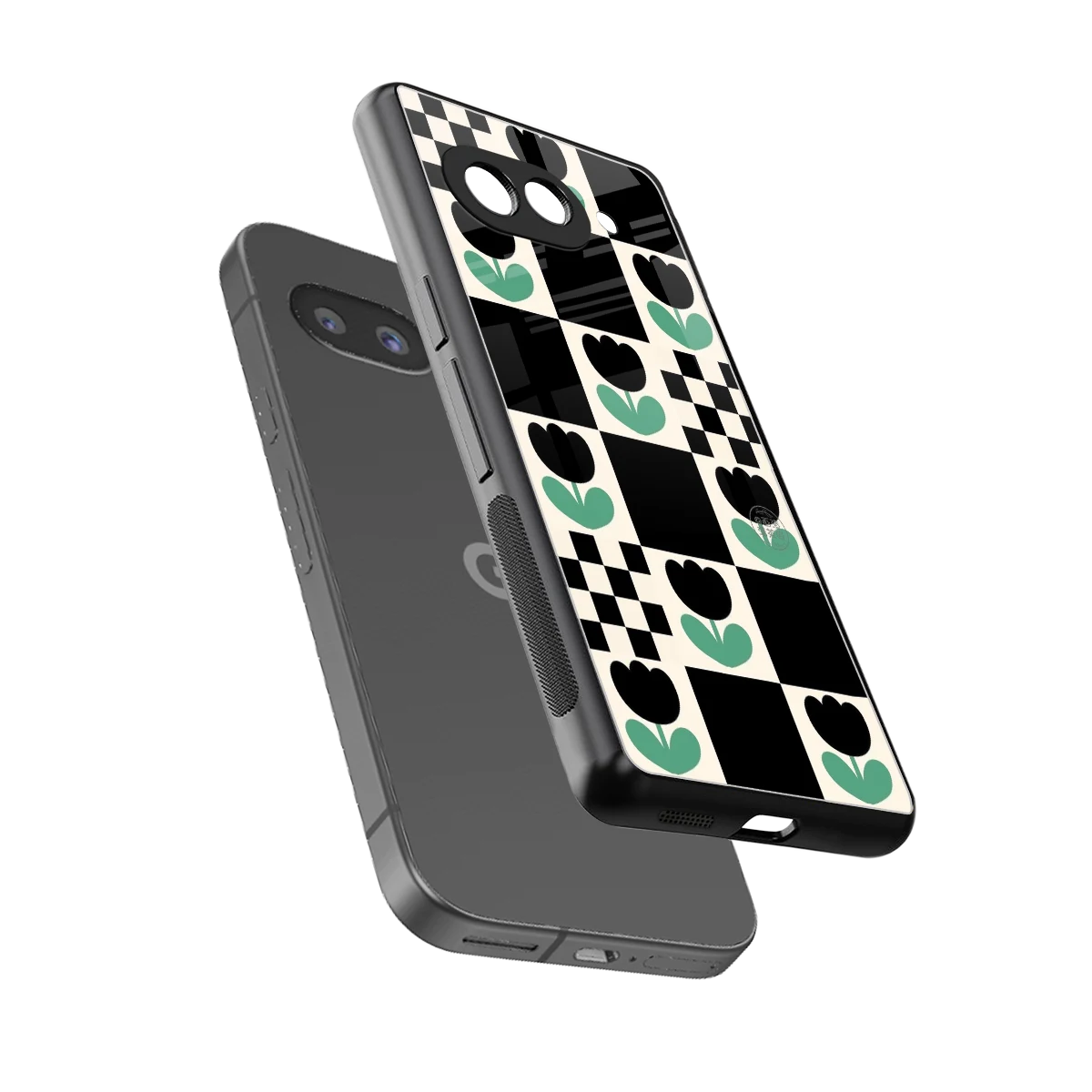 Minimalistic Flower Pattern sleek google pixel 10a cover with tempered glass back and TPU edges