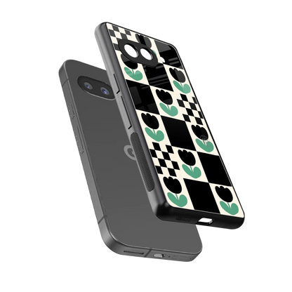 Minimalistic Flower Pattern sleek google pixel 10a cover with tempered glass back and TPU edges