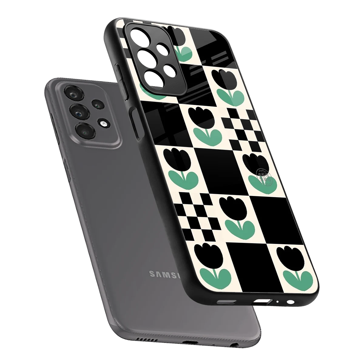 Minimalistic Flower Pattern sleek samsung galaxy a23 cover with tempered glass back and TPU edges