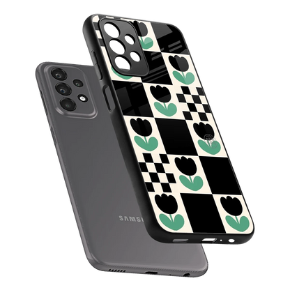 Minimalistic Flower Pattern sleek samsung galaxy a23 cover with tempered glass back and TPU edges