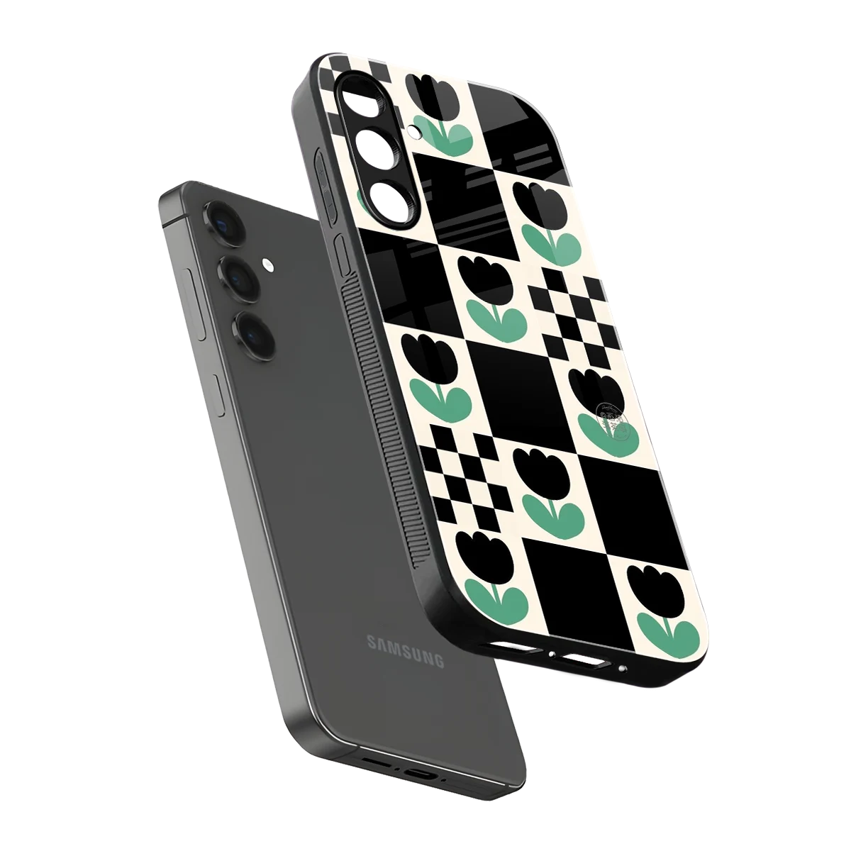 Minimalistic Flower Pattern sleek samsung galaxy a14 5g cover with tempered glass back and TPU edges