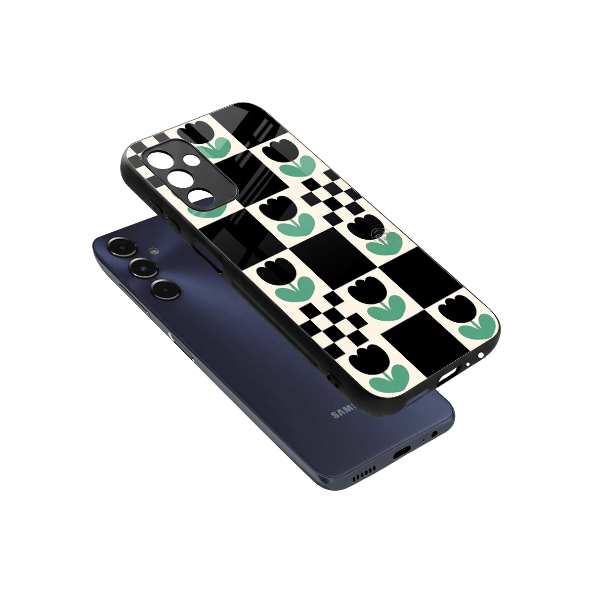 Minimalistic Flower Pattern sleek samsung galaxy m14 5g cover with tempered glass back and TPU edges