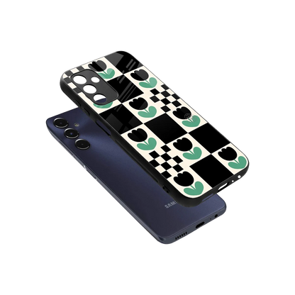 Minimalistic Flower Pattern sleek samsung galaxy m14 5g cover with tempered glass back and TPU edges