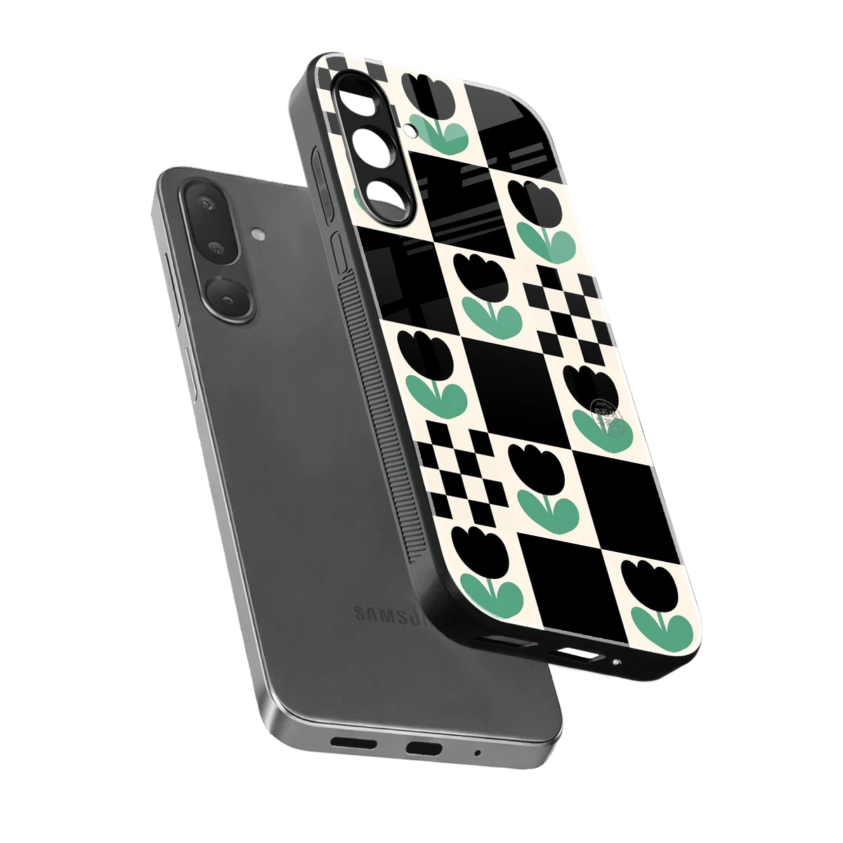 Minimalistic Flower Pattern sleek samsung galaxy m56 5g cover with tempered glass back and TPU edges