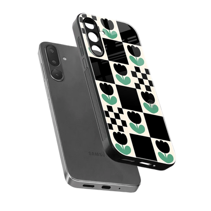 Minimalistic Flower Pattern sleek samsung galaxy m56 5g cover with tempered glass back and TPU edges